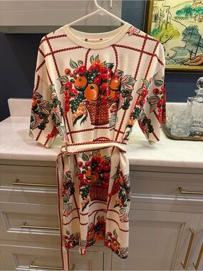 Tory Burch Cream Dress with Orange and Red Fruit Print